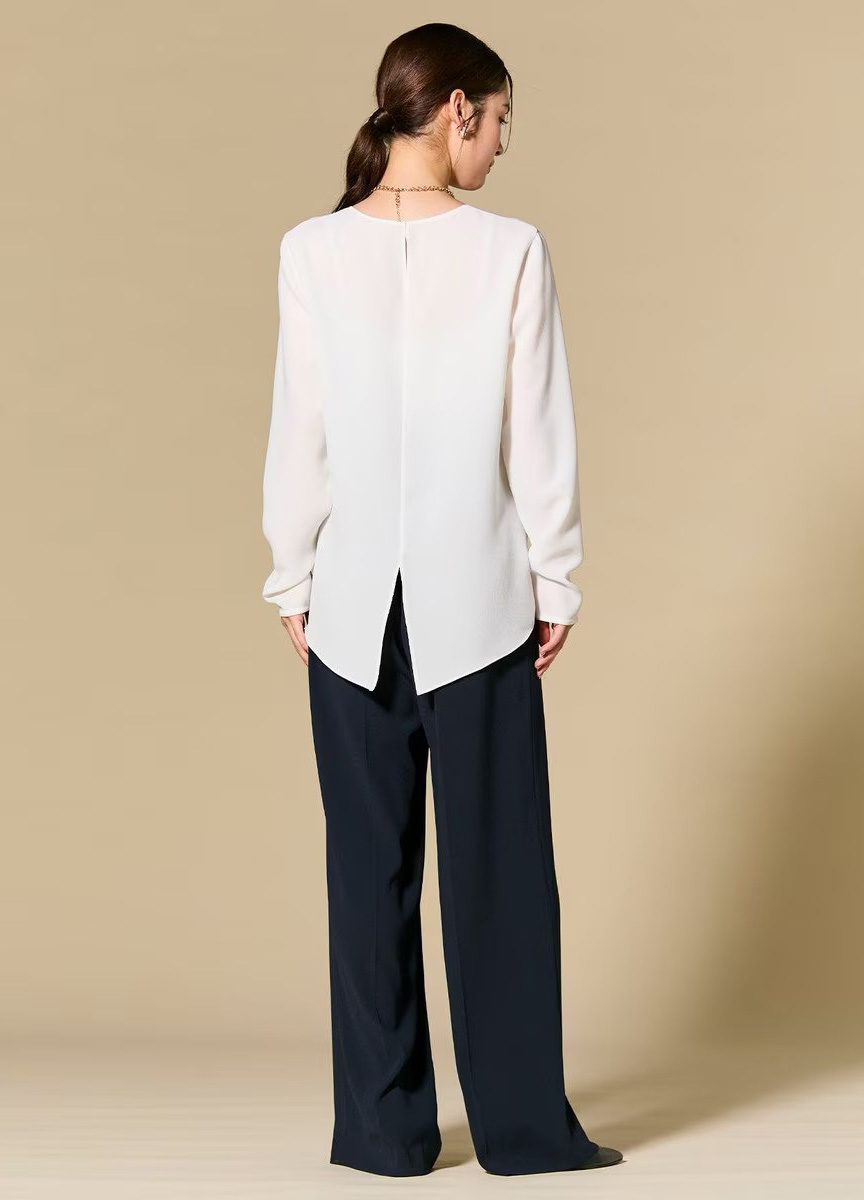 燕尾設計圓領長袖襯衫